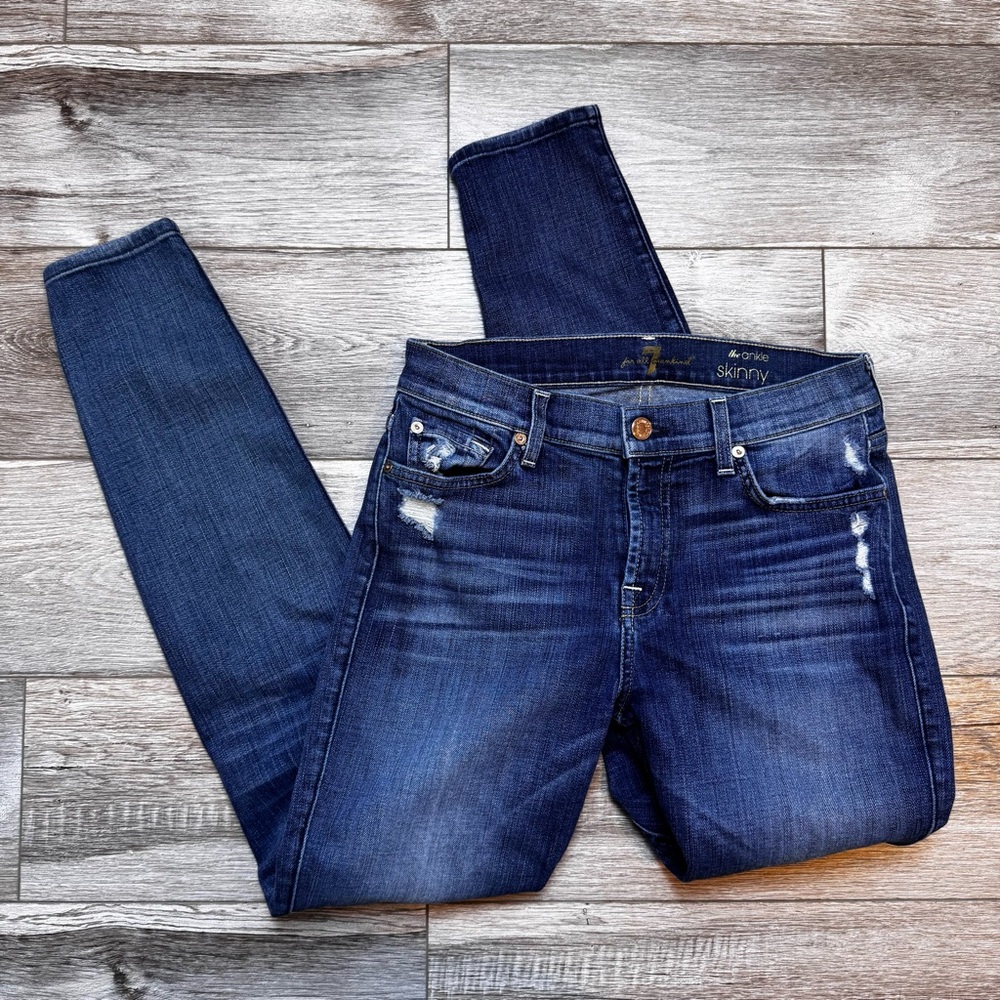7 For All ManKind~ Women’s The Ankle Skinny Distressed 5 Pocket Design‎ Size 28